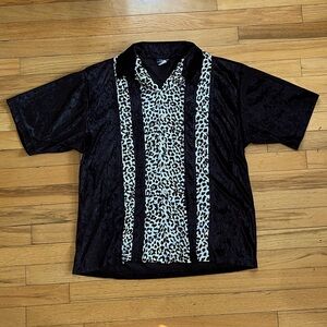 VTG hoax Velour Leopard Print Button Shirt Animal Y2K Rave 90s Velvet USA Club